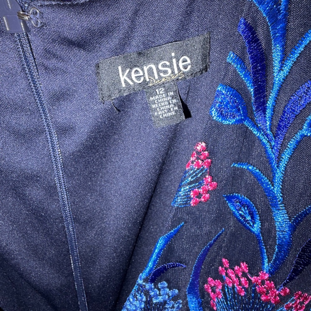 Floral Embroidery Kensie Navy Dress with Blue and Pink Embroidery - Picture 3 of 10